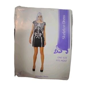 NEW Size Medium SKELETON DRESS Halloween Short Sleeved Costume Dress‎ OSFM New
